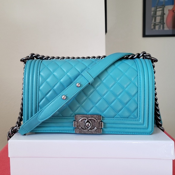 CHANEL Handbags - CHANEL boy medium teal turquoise bag handbag